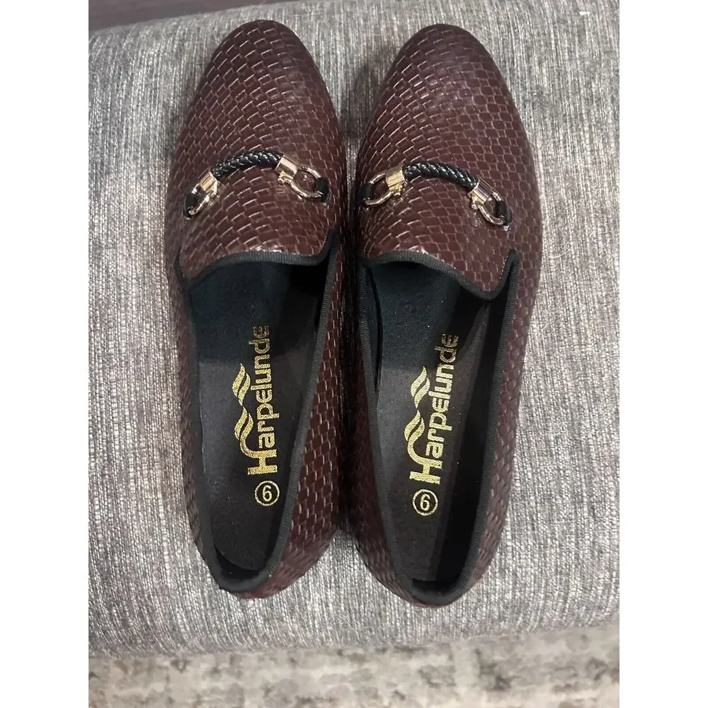Harpelunde Men Handmade Dress Shoes Buckle Strap Woven Leather Loafers 8.5